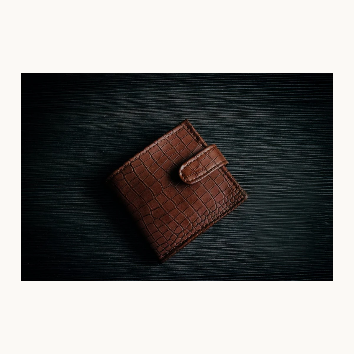 Crocodile-Embossed Leather Wallet with Tab Closure