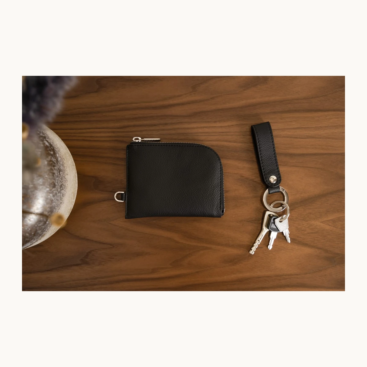 EDC Pebble Leather L-Zip Coin & Key Organiser Pouch