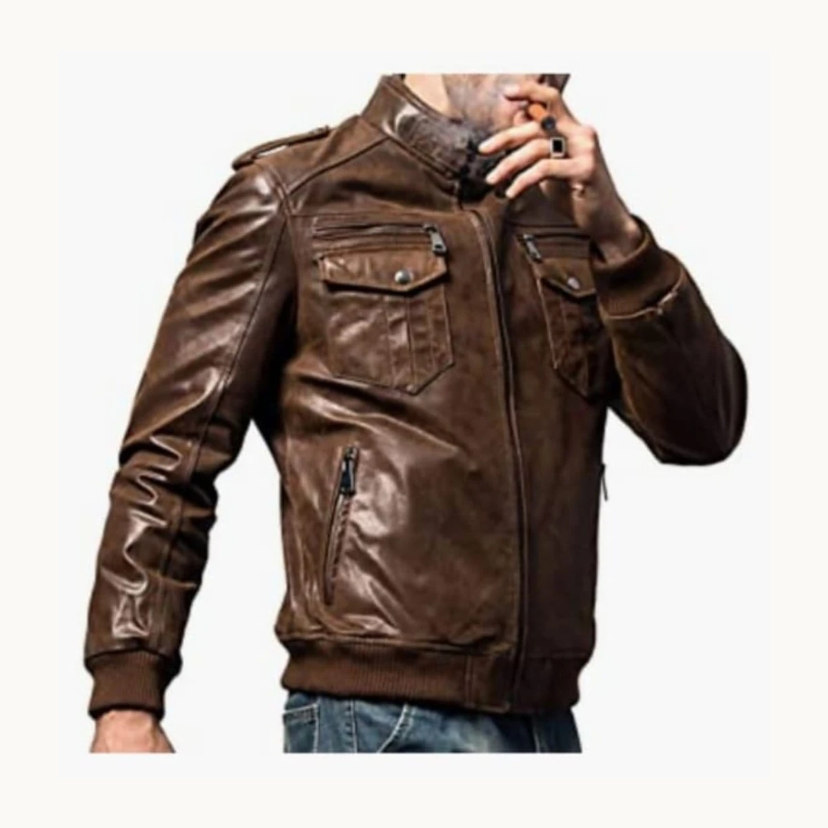 Vintage Distressed Brown Leather Biker Jacket