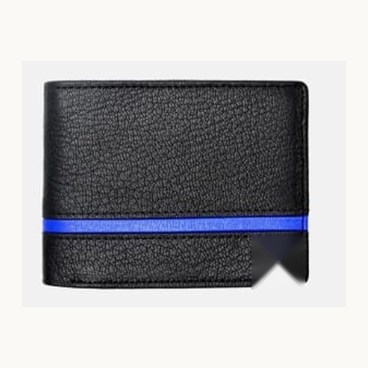 [TLS-WLT-06-BLU] Urban Racing-Stripe Accent Leather Bifold Wallet (Black & Cobalt Stripe)