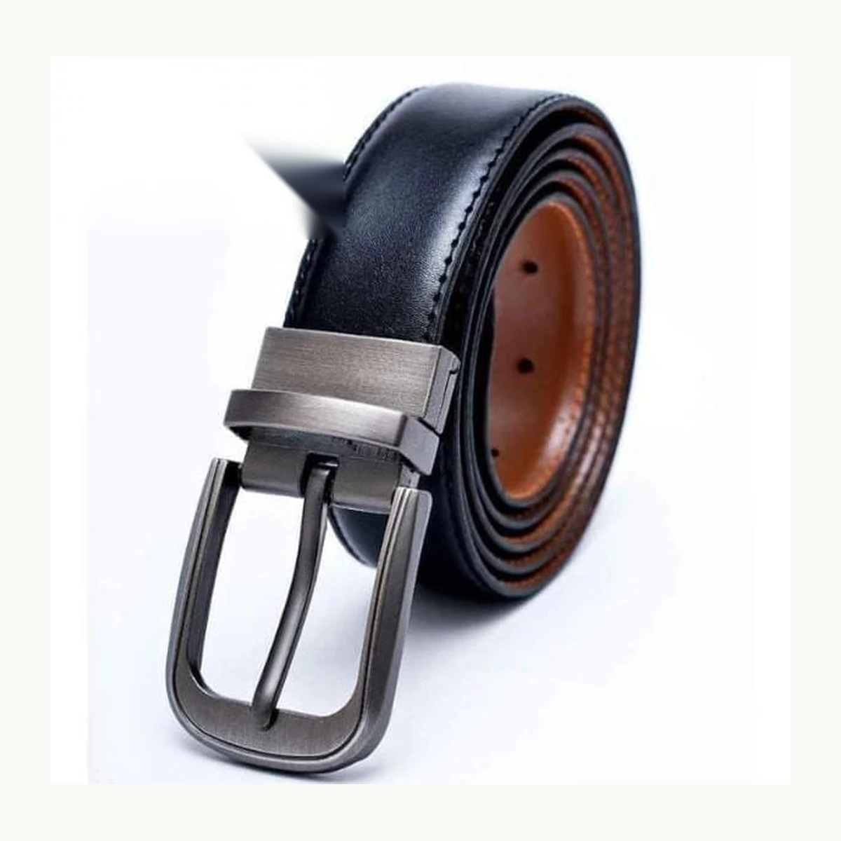 [TLS-BLT-01-32] Reversible Dual-Tone Black & Brown Leather Dress Belt (Size 32)
